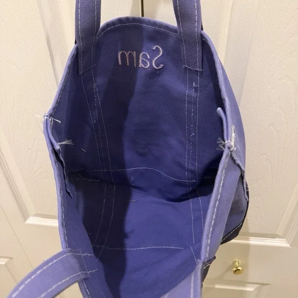 Vintage LL Bean Boat And Tote Purple Canvas SAM Embroidered School Travel 17x12 - Picture 12 of 13